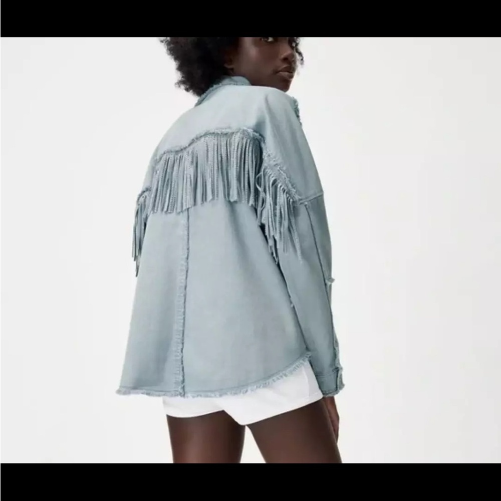 Zara Denim Fringe Shirt - Picture 2 of 7